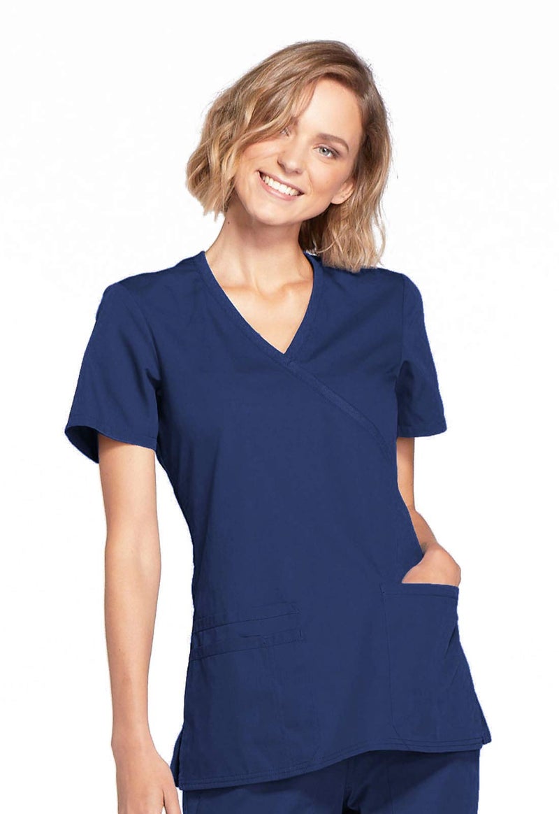 Cherokee womens Workwear Core Stretch Mock Wrap Shirt Medical Scrubs, Navy, X-Large US - Image 1